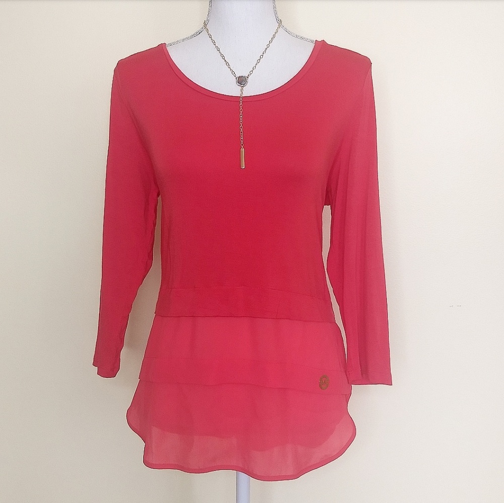 Michael Kors red sheer long sleeve top